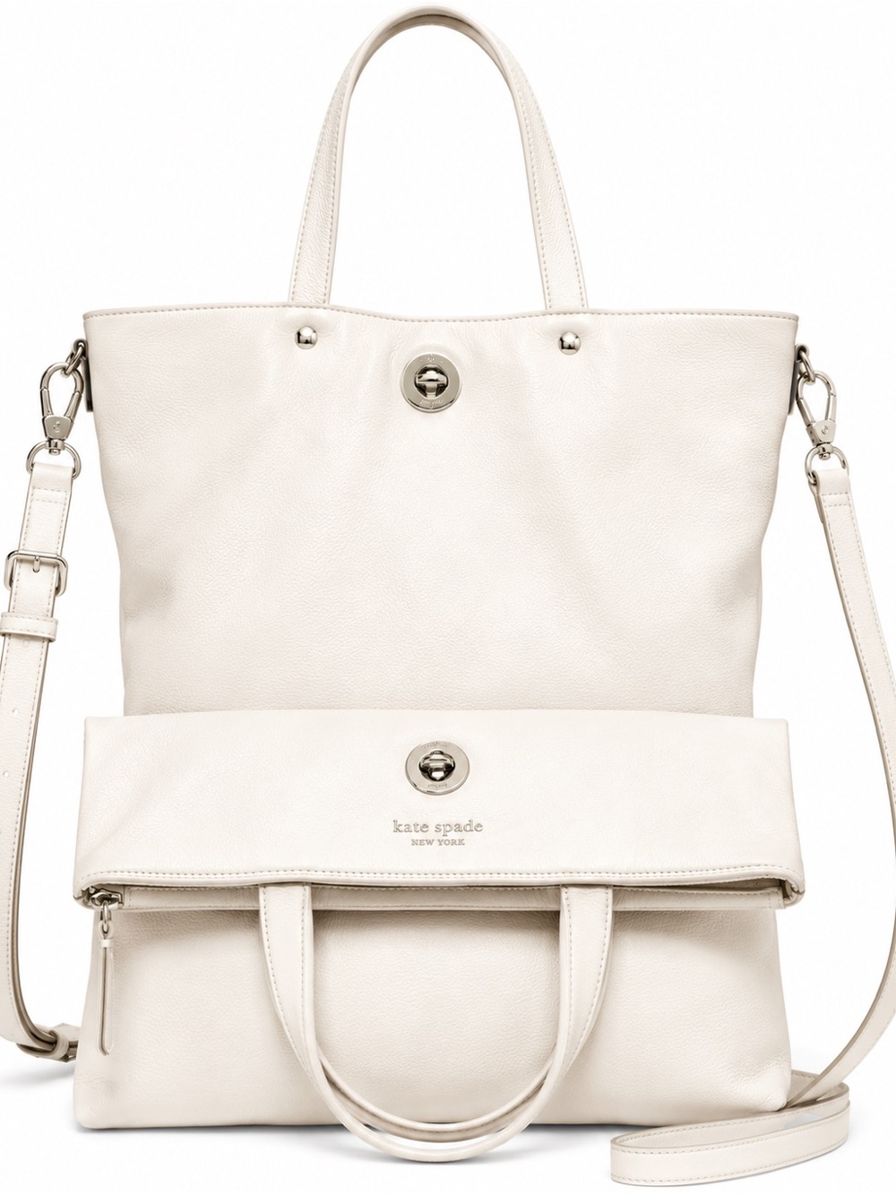 NWT Kate Spade Marielly Foldover Tote Crossbody Ivory Leather